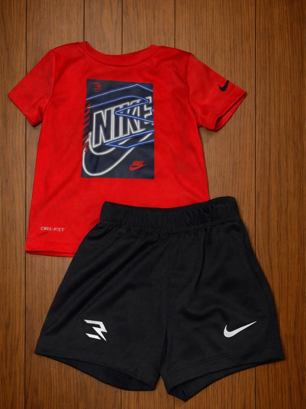 Nike Red Graphic Dri-FIT Tee with Black Athletic Shorts - Picture 1 of 1